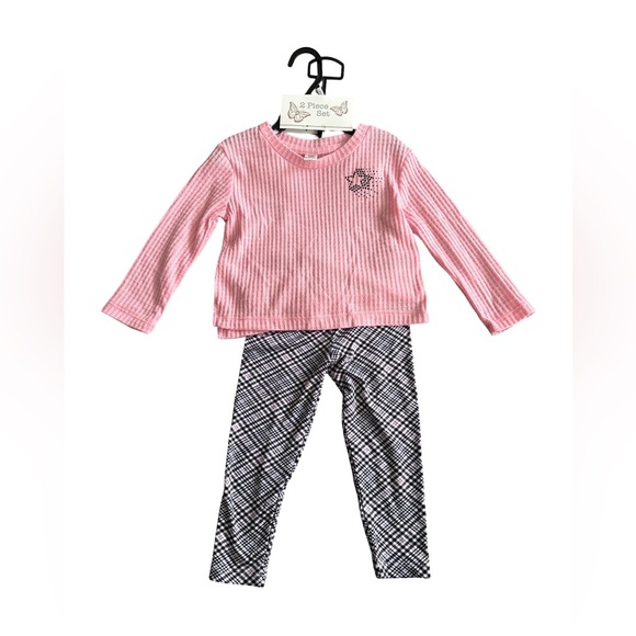 Sweet butterfly 2pc girl pink shirt and leggings set .  3T - Picture 2 of 10
